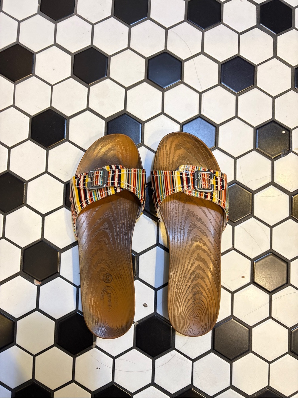 Dr. Scholl's Multicolor Striped Slide Sandals with Buckle
